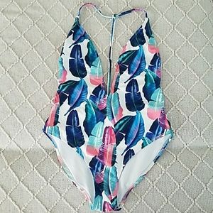 Feather print one piece swimsuit